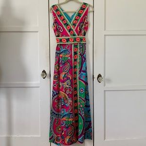 VINTAGE 1970s Colorful Maxi Dress Fits Sz S